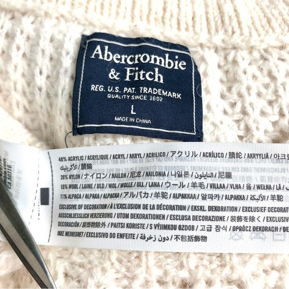 Sold Abercrombie & Fitch Sweater Ivory Open Weave Fisherman Style Crew Neck (L) - Picture 5 of 7